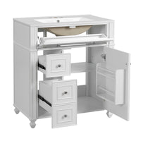 VanityFus 30-in White Single Sink Bathroom Vanity with Ceramic Top Undermount 1 Soft-Closing Door 3 Drawers Adjustable Shelves