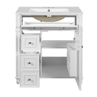 VanityFus 30-in White Single Sink Bathroom Vanity with Ceramic Top Undermount 1 Soft-Closing Door 3 Drawers Adjustable Shelves