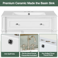 VanityFus 30-in White Single Sink Bathroom Vanity with Ceramic Top Undermount 1 Soft-Closing Door 3 Drawers Adjustable Shelves