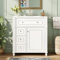 VanityFus 30-in White Single Sink Bathroom Vanity with Ceramic Top Undermount 1 Soft-Closing Door 3 Drawers Adjustable Shelves