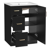 VanityFus 24-in Black Single Sink Bathroom Vanity with Ceramic Top Undermount 1 Soft-Closing Door 2 Drawers Adjustable Shelves