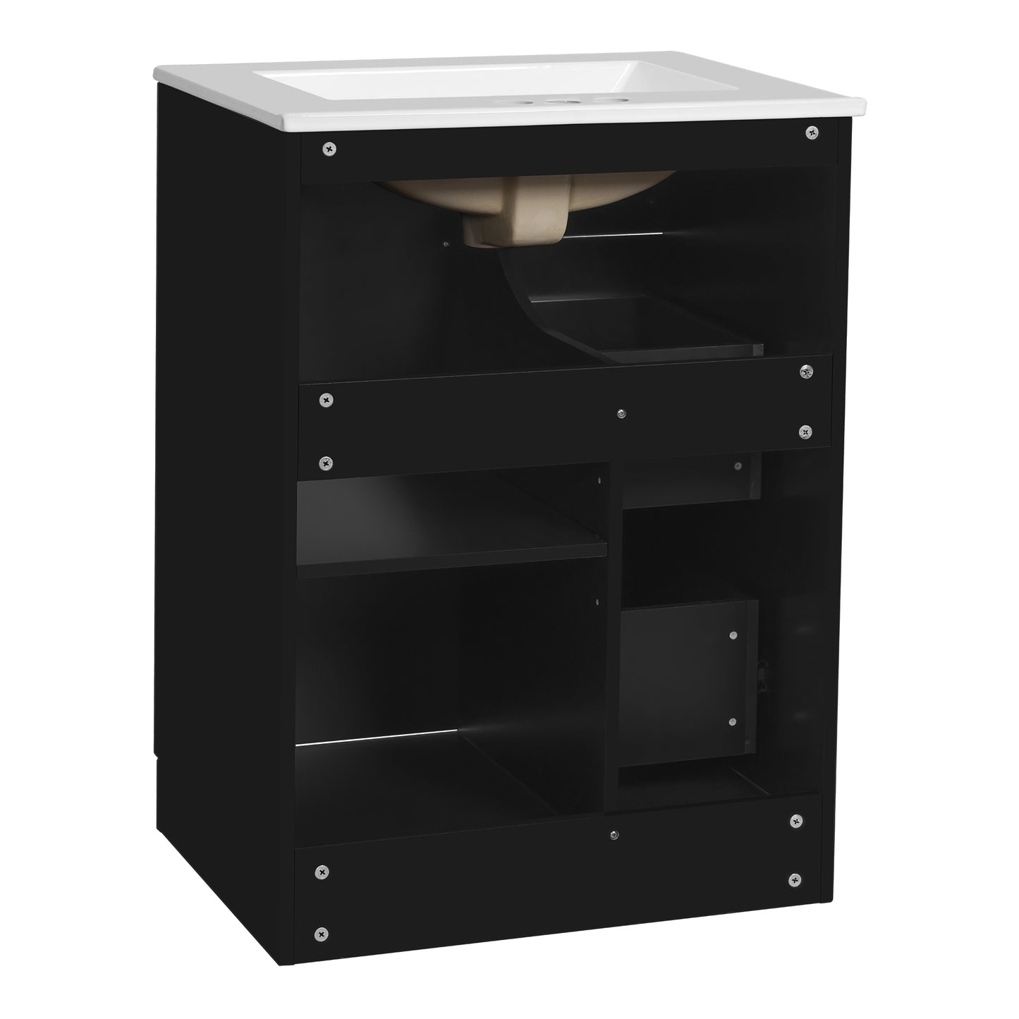 VanityFus 24-in Black Single Sink Bathroom Vanity with Ceramic Top Undermount 1 Soft-Closing Door 2 Drawers Adjustable Shelves