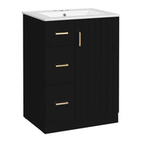 VanityFus 24-in Black Single Sink Bathroom Vanity with Ceramic Top Undermount 1 Soft-Closing Door 2 Drawers Adjustable Shelves