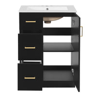 VanityFus 24-in Black Single Sink Bathroom Vanity with Ceramic Top Undermount 1 Soft-Closing Door 2 Drawers Adjustable Shelves