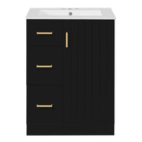 VanityFus 24-in Black Single Sink Bathroom Vanity with Ceramic Top Undermount 1 Soft-Closing Door 2 Drawers Adjustable Shelves