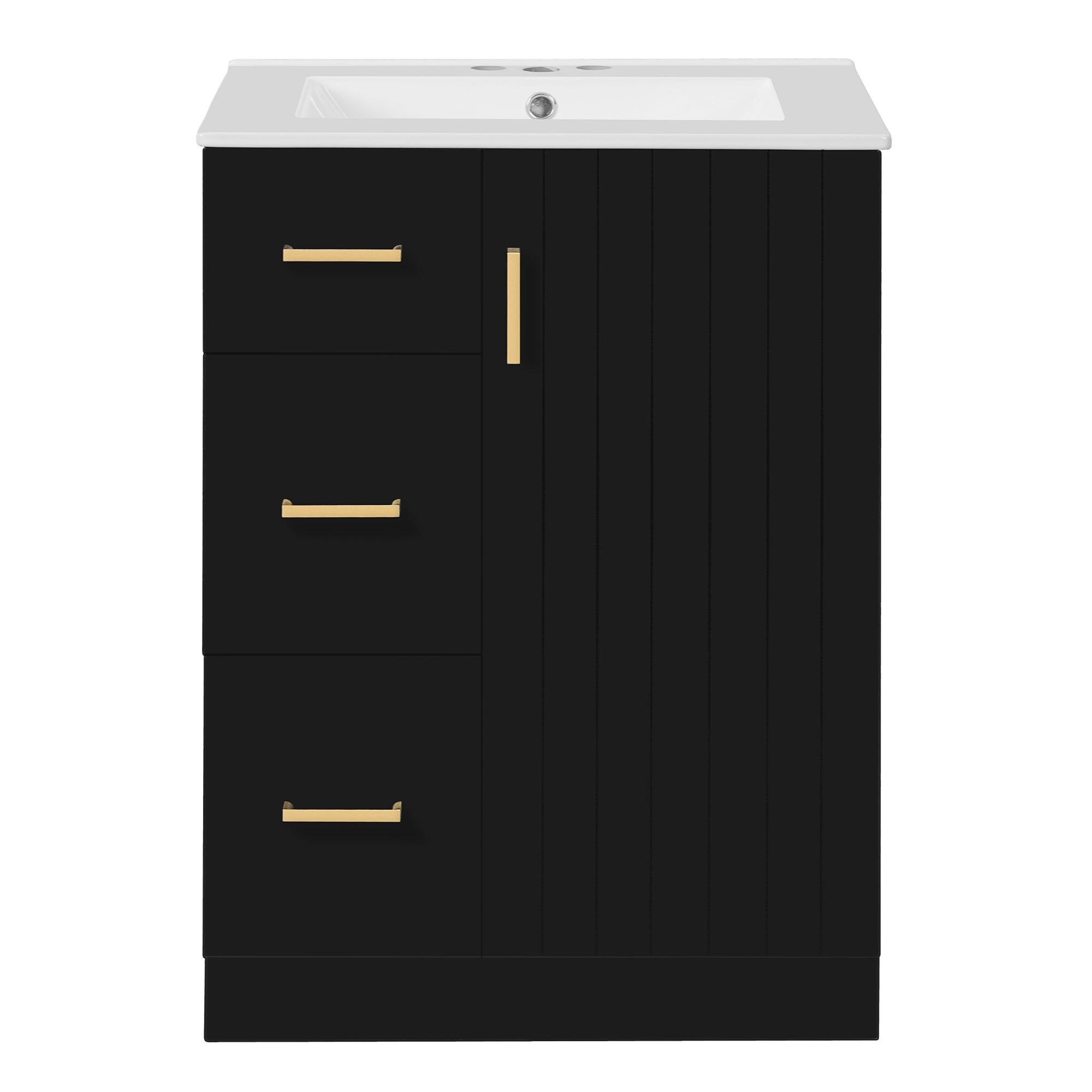 VanityFus 24-in Black Single Sink Bathroom Vanity with Ceramic Top Undermount 1 Soft-Closing Door 2 Drawers Adjustable Shelves