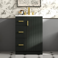 VanityFus 24-in Black Single Sink Bathroom Vanity with Ceramic Top Undermount 1 Soft-Closing Door 2 Drawers Adjustable Shelves