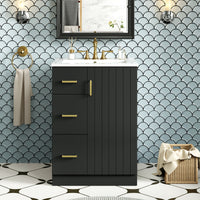 VanityFus 24-in Black Single Sink Bathroom Vanity with Ceramic Top Undermount 1 Soft-Closing Door 2 Drawers Adjustable Shelves