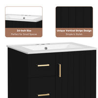 VanityFus 24-in Black Single Sink Bathroom Vanity with Ceramic Top Undermount 1 Soft-Closing Door 2 Drawers Adjustable Shelves