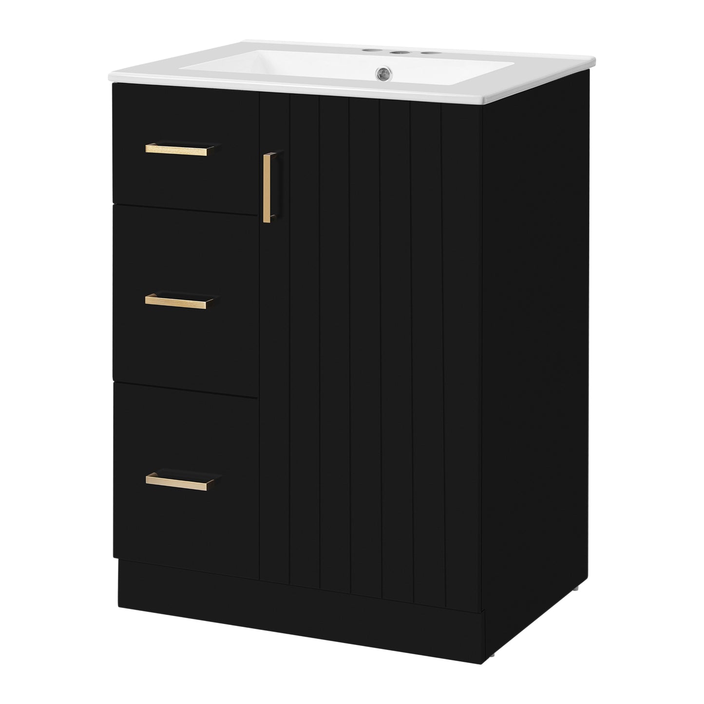 VanityFus 24-in Black Single Sink Bathroom Vanity with Ceramic Top Undermount 1 Soft-Closing Door 2 Drawers Adjustable Shelves