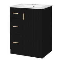 VanityFus 24-in Black Single Sink Bathroom Vanity with Ceramic Top Undermount 1 Soft-Closing Door 2 Drawers Adjustable Shelves