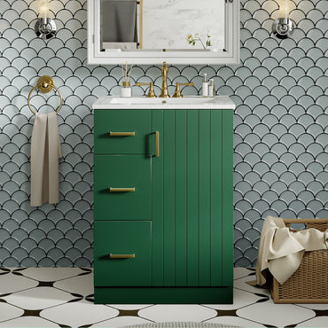VanityFus 24-in Green Bathroom Vanity Undermount Single Sink Combo with Ceramic Top 1 Soft Close Door 2 Drawers Adjustable Shelves