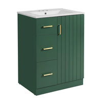 VanityFus 24-in Green Bathroom Vanity Undermount Single Sink Combo with Ceramic Top 1 Soft Close Door 2 Drawers Adjustable Shelves