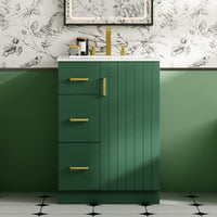 VanityFus 24-in Green Bathroom Vanity Undermount Single Sink Combo with Ceramic Top 1 Soft Close Door 2 Drawers Adjustable Shelves