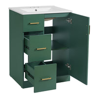 VanityFus 24-in Green Bathroom Vanity Undermount Single Sink Combo with Ceramic Top 1 Soft Close Door 2 Drawers Adjustable Shelves