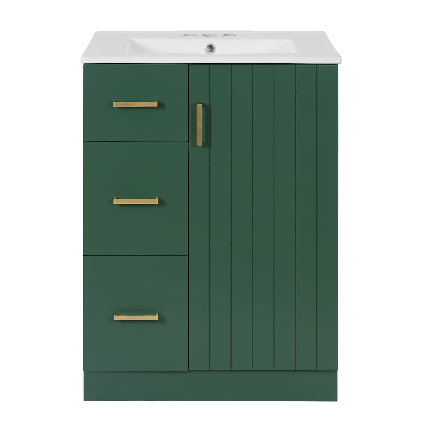 VanityFus 24-in Green Bathroom Vanity Undermount Single Sink Combo with Ceramic Top 1 Soft Close Door 2 Drawers Adjustable Shelves