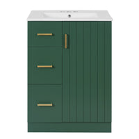 VanityFus 24-in Green Bathroom Vanity Undermount Single Sink Combo with Ceramic Top 1 Soft Close Door 2 Drawers Adjustable Shelves