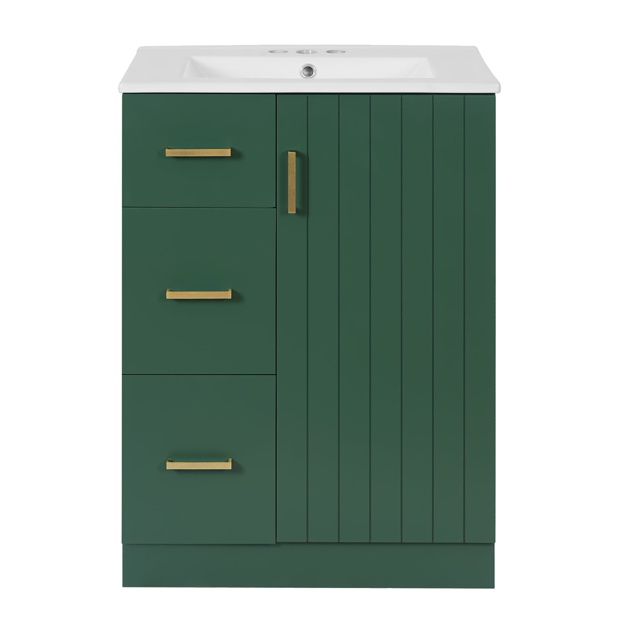 VanityFus 24-in Green Bathroom Vanity Undermount Single Sink Combo with Ceramic Top 1 Soft Close Door 2 Drawers Adjustable Shelves