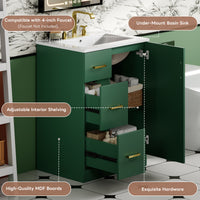 VanityFus 24-in Green Bathroom Vanity Undermount Single Sink Combo with Ceramic Top 1 Soft Close Door 2 Drawers Adjustable Shelves