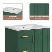 VanityFus 24-in Green Bathroom Vanity Undermount Single Sink Combo with Ceramic Top 1 Soft Close Door 2 Drawers Adjustable Shelves