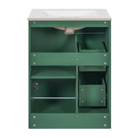 VanityFus 24-in Green Bathroom Vanity Undermount Single Sink Combo with Ceramic Top 1 Soft Close Door 2 Drawers Adjustable Shelves