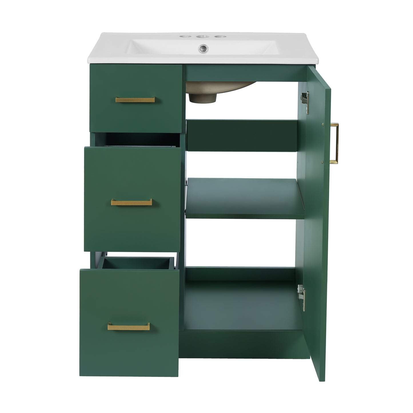 VanityFus 24-in Green Bathroom Vanity Undermount Single Sink Combo with Ceramic Top 1 Soft Close Door 2 Drawers Adjustable Shelves