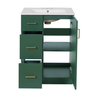 VanityFus 24-in Green Bathroom Vanity Undermount Single Sink Combo with Ceramic Top 1 Soft Close Door 2 Drawers Adjustable Shelves
