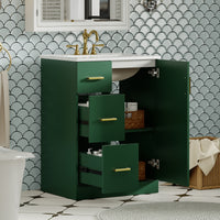 VanityFus 24-in Green Bathroom Vanity Undermount Single Sink Combo with Ceramic Top 1 Soft Close Door 2 Drawers Adjustable Shelves