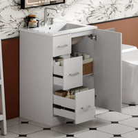 VanityFus 24-in White Bathroom Vanity Undermount Single Sink Combo with Ceramic Top 1 Soft Close Door 2 Drawers Adjustable Shelves