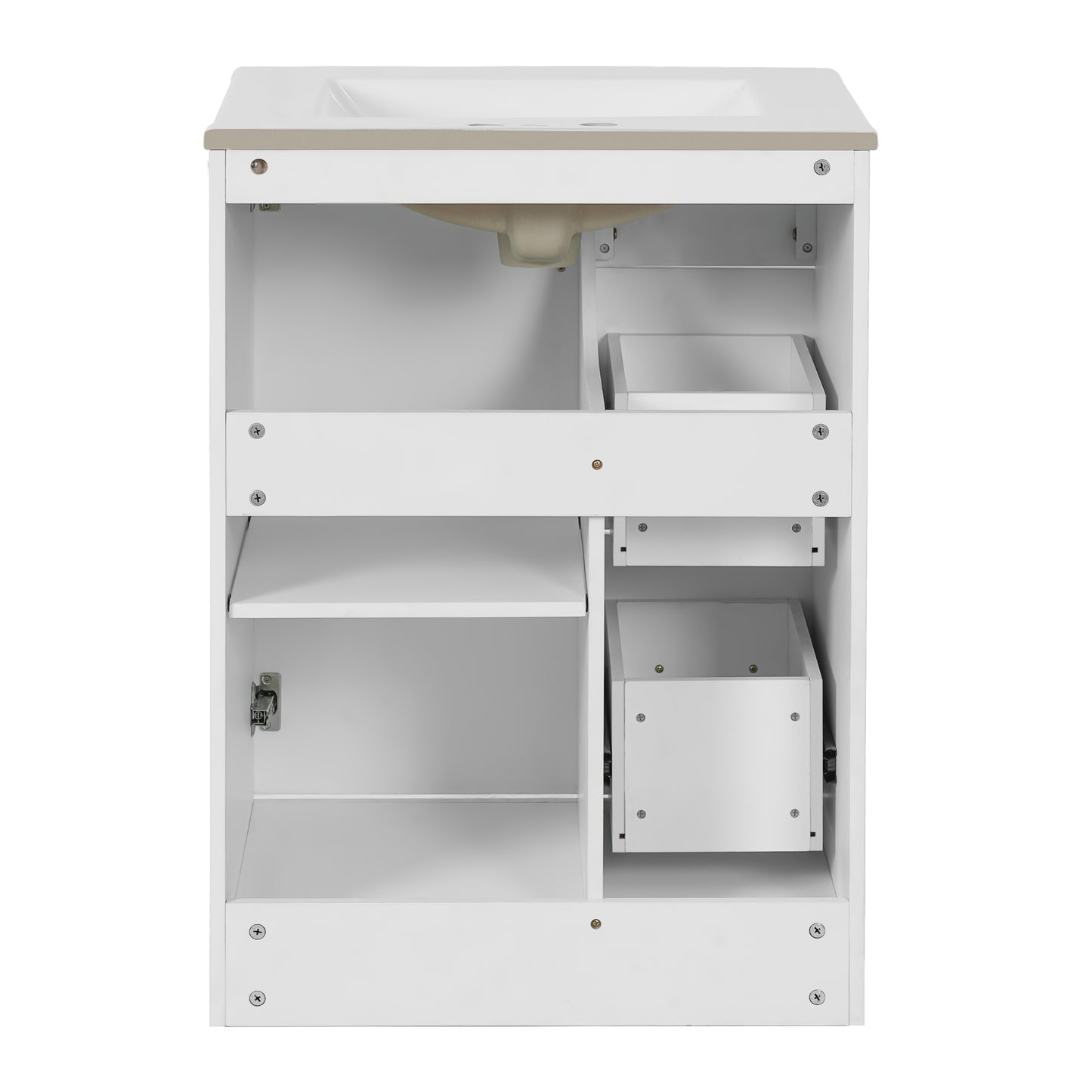 VanityFus 24-in White Bathroom Vanity Undermount Single Sink Combo with Ceramic Top 1 Soft Close Door 2 Drawers Adjustable Shelves