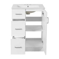 VanityFus 24-in White Bathroom Vanity Undermount Single Sink Combo with Ceramic Top 1 Soft Close Door 2 Drawers Adjustable Shelves