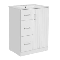 VanityFus 24-in White Bathroom Vanity Undermount Single Sink Combo with Ceramic Top 1 Soft Close Door 2 Drawers Adjustable Shelves