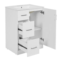 VanityFus 24-in White Bathroom Vanity Undermount Single Sink Combo with Ceramic Top 1 Soft Close Door 2 Drawers Adjustable Shelves