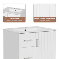 VanityFus 24-in White Bathroom Vanity Undermount Single Sink Combo with Ceramic Top 1 Soft Close Door 2 Drawers Adjustable Shelves
