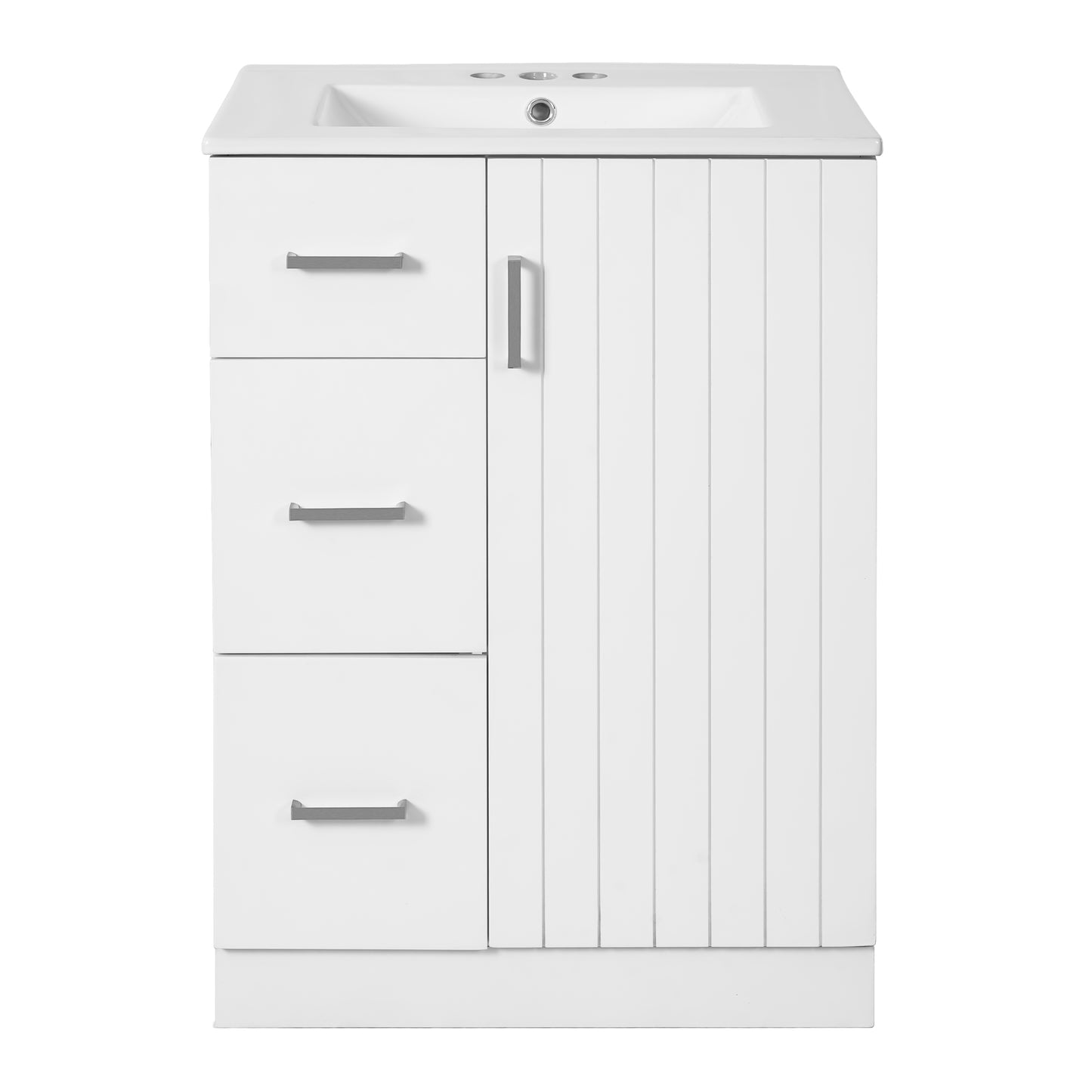 VanityFus 24-in White Bathroom Vanity Undermount Single Sink Combo with Ceramic Top 1 Soft Close Door 2 Drawers Adjustable Shelves