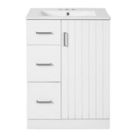 VanityFus 24-in White Bathroom Vanity Undermount Single Sink Combo with Ceramic Top 1 Soft Close Door 2 Drawers Adjustable Shelves