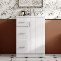 VanityFus 24-in White Bathroom Vanity Undermount Single Sink Combo with Ceramic Top 1 Soft Close Door 2 Drawers Adjustable Shelves