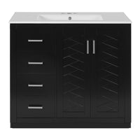 VanityFus 36-in Black Bathroom Vanity Undermount Single Sink Combo with Ceramic Top 2 Soft Close Doors 3 Drawers