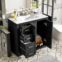 VanityFus 36-in Black Bathroom Vanity Undermount Single Sink Combo with Ceramic Top 2 Soft Close Doors 3 Drawers