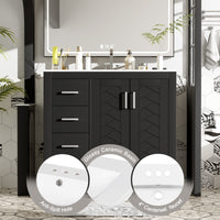 VanityFus 36-in Black Bathroom Vanity Undermount Single Sink Combo with Ceramic Top 2 Soft Close Doors 3 Drawers
