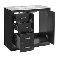 VanityFus 36-in Black Bathroom Vanity Undermount Single Sink Combo with Ceramic Top 2 Soft Close Doors 3 Drawers
