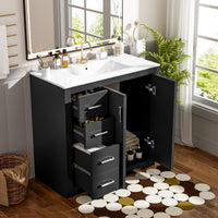 VanityFus 36-in Black Bathroom Vanity Undermount Single Sink Combo with Ceramic Top 2 Soft Close Doors 3 Drawers