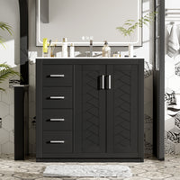 VanityFus 36-in Black Bathroom Vanity Undermount Single Sink Combo with Ceramic Top 2 Soft Close Doors 3 Drawers