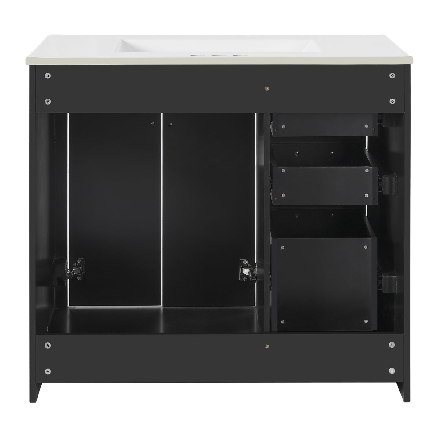 VanityFus 36-in Black Bathroom Vanity Undermount Single Sink Combo with Ceramic Top 2 Soft Close Doors 3 Drawers