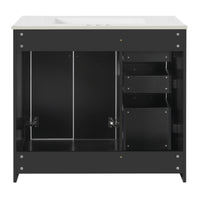 VanityFus 36-in Black Bathroom Vanity Undermount Single Sink Combo with Ceramic Top 2 Soft Close Doors 3 Drawers