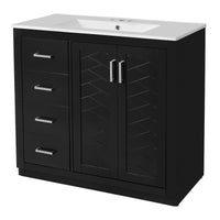 VanityFus 36-in Black Bathroom Vanity Undermount Single Sink Combo with Ceramic Top 2 Soft Close Doors 3 Drawers