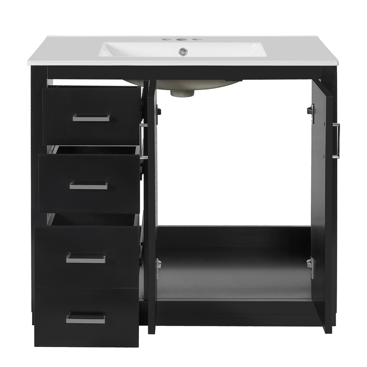 VanityFus 36-in Black Bathroom Vanity Undermount Single Sink Combo with Ceramic Top 2 Soft Close Doors 3 Drawers