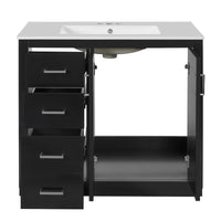 VanityFus 36-in Black Bathroom Vanity Undermount Single Sink Combo with Ceramic Top 2 Soft Close Doors 3 Drawers