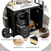 VanityFus 36-in Black Bathroom Vanity Undermount Single Sink Combo with Ceramic Top 2 Soft Close Doors 3 Drawers