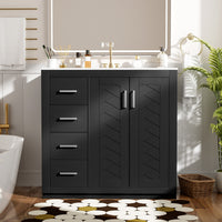 VanityFus 36-in Black Bathroom Vanity Undermount Single Sink Combo with Ceramic Top 2 Soft Close Doors 3 Drawers